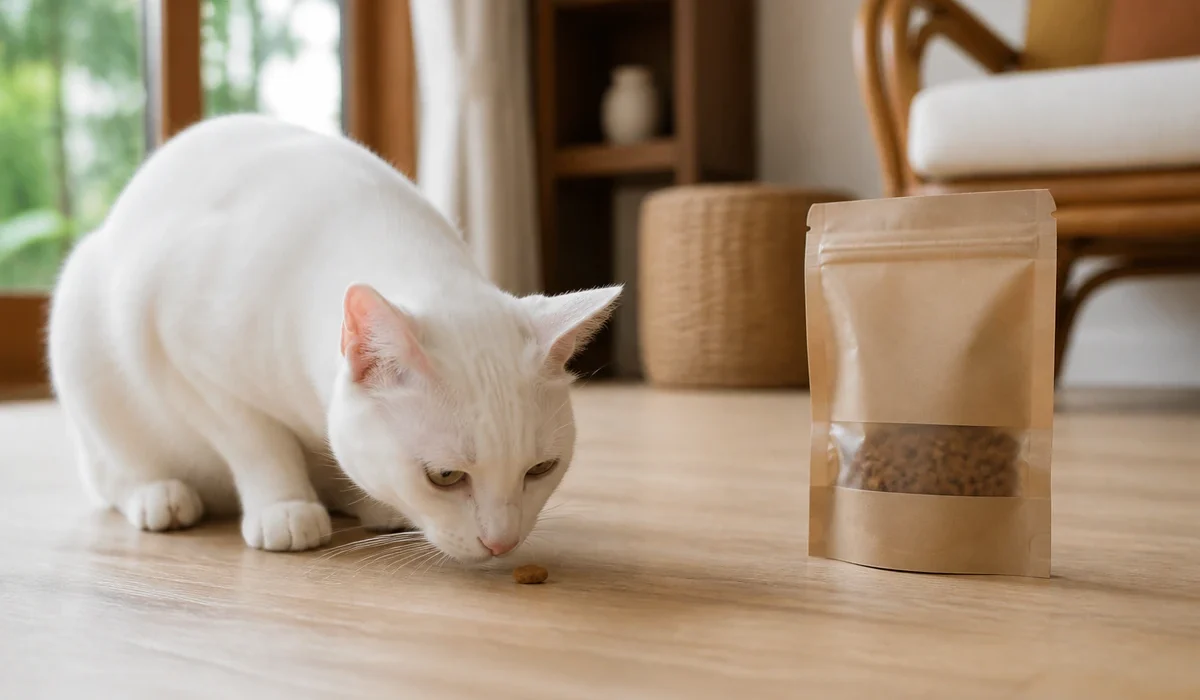 แมวกำลังดมขนมแมว — ขนมแมว grain free