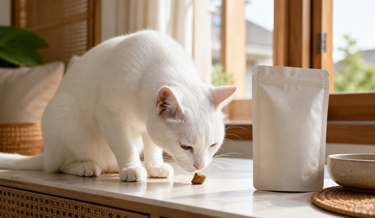 แมวกำลังดมขนมแมว — cat treats แบบไหนดี ไทย 2026