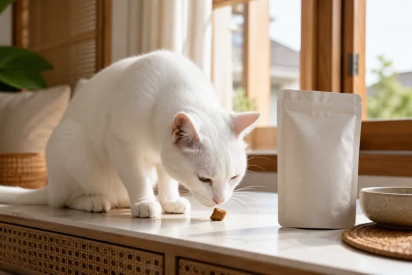 แมวกำลังดมขนมแมว — cat treats แบบไหนดี ไทย 2026
