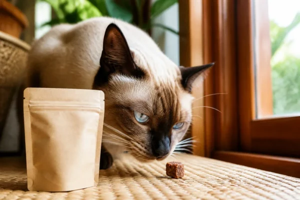 แมวกำลังดมขนมแมว — cat treats เลือกยังไง ไทย 2026