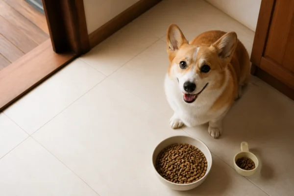 สุนัขกินอาหารเม็ดจากชาม — อาหารหมา แพ้ง่าย