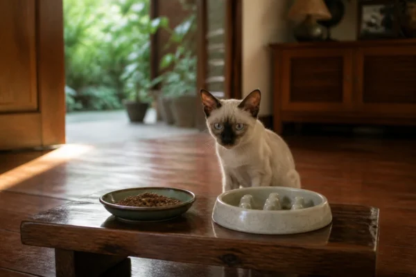 แมวกินอาหารแมวจากชาม — อาหารลูกแมว แบบเปียกหรือเม็ด