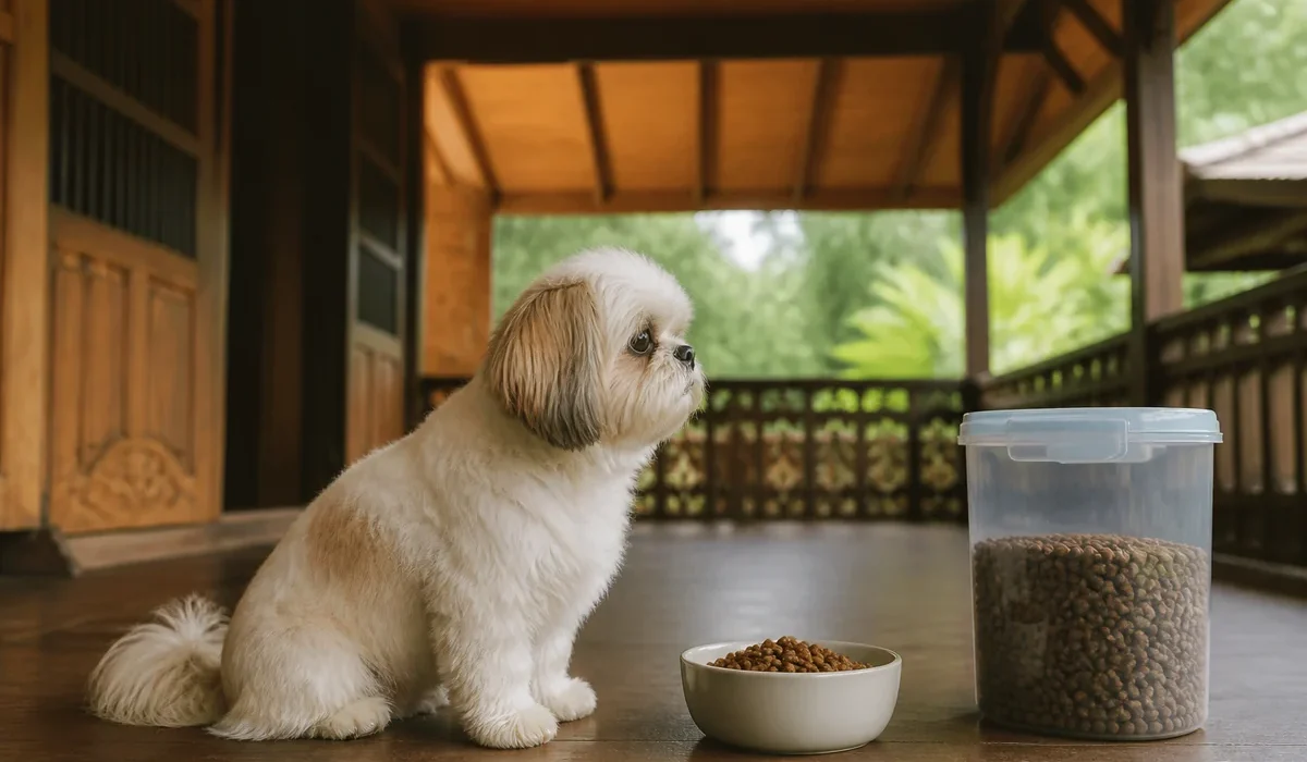 สุนัขกินอาหารเม็ดจากชาม — อาหารลูกสุนัข ปริมาณต่อวัน